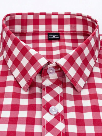 Men's Shirt Red-White Checkered Short Sleeve Oktoberfest Casual 3