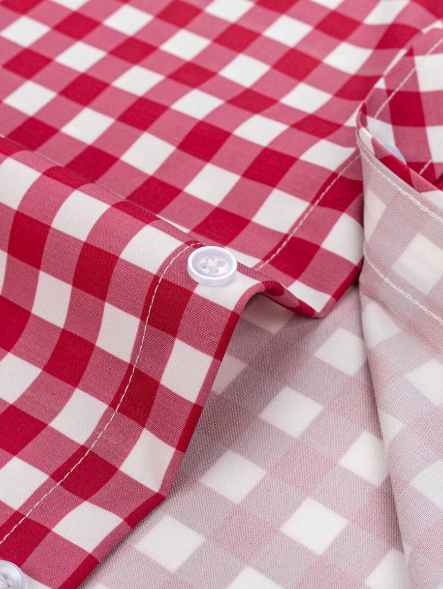 Men's Shirt Red-White Checkered Short Sleeve Oktoberfest Casual 4