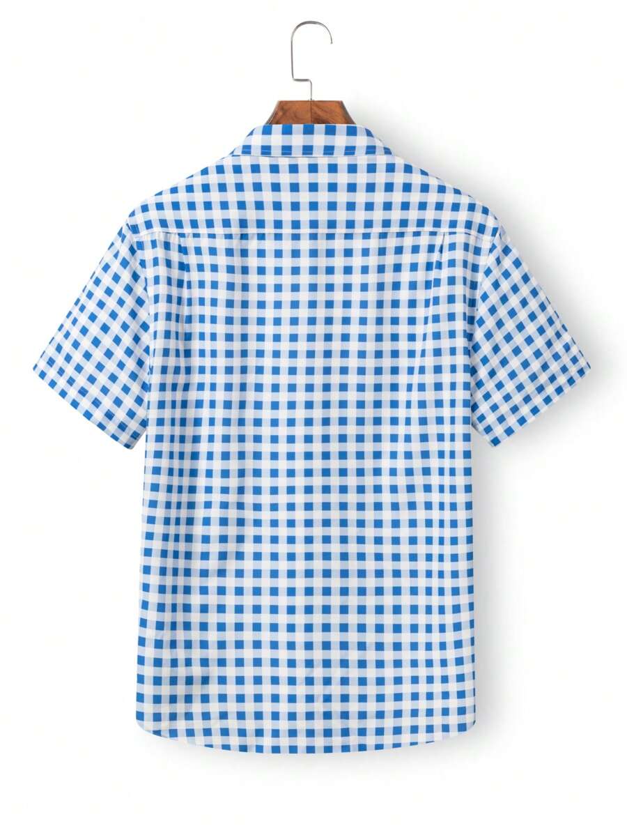 Men's Shirt Red-White Checkered Short Sleeve Oktoberfest Casual 6