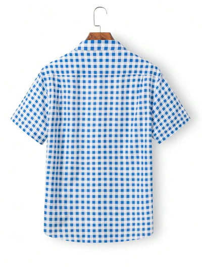 Men's Shirt Red-White Checkered Short Sleeve Oktoberfest Casual 6