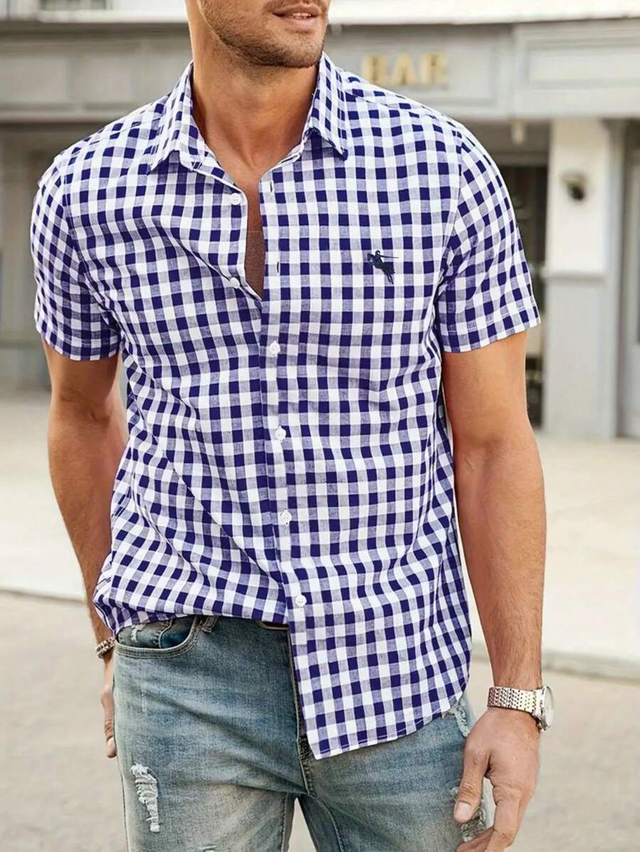 Men's Shirt Red-White Checkered Short Sleeve Oktoberfest Casual 9