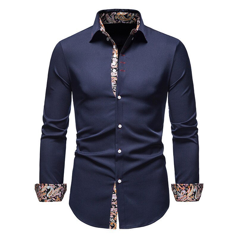 Men's Shirt with Bold Paisley Print – Long-Sleeve Smart Casual Style