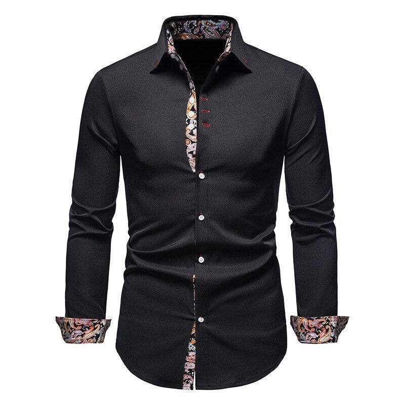 Men's Shirt with Bold Paisley Print – Long-Sleeve Smart Casual Style