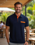 Mens Polo Shirt with Waffle Knit and Contrast Color Accents – Stylish Golf Shirt for Casual and Smart-Casual Occasions