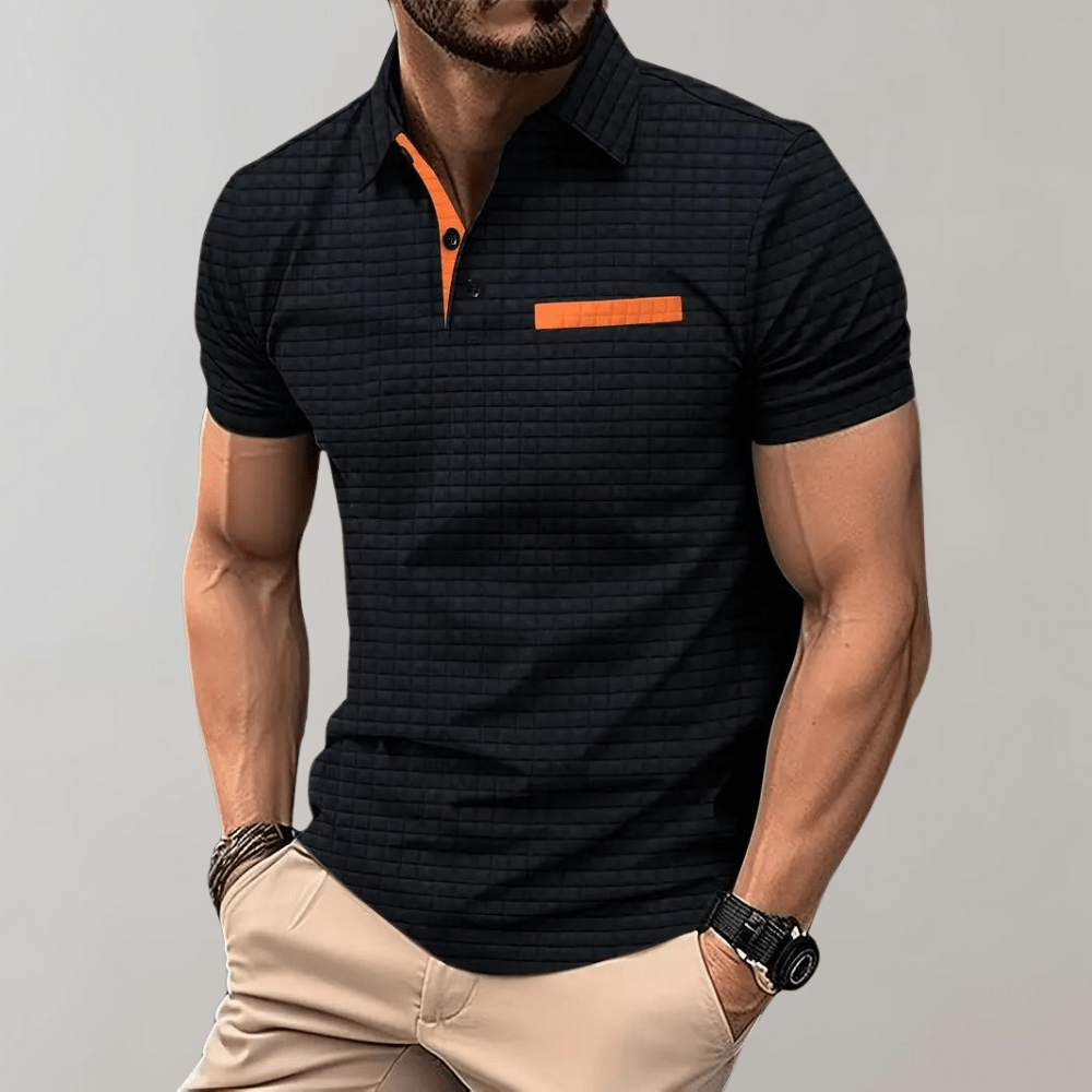 Mens Polo Shirt with Waffle Knit and Contrast Color Accents – Stylish Golf Shirt for Casual and Smart-Casual Occasions
