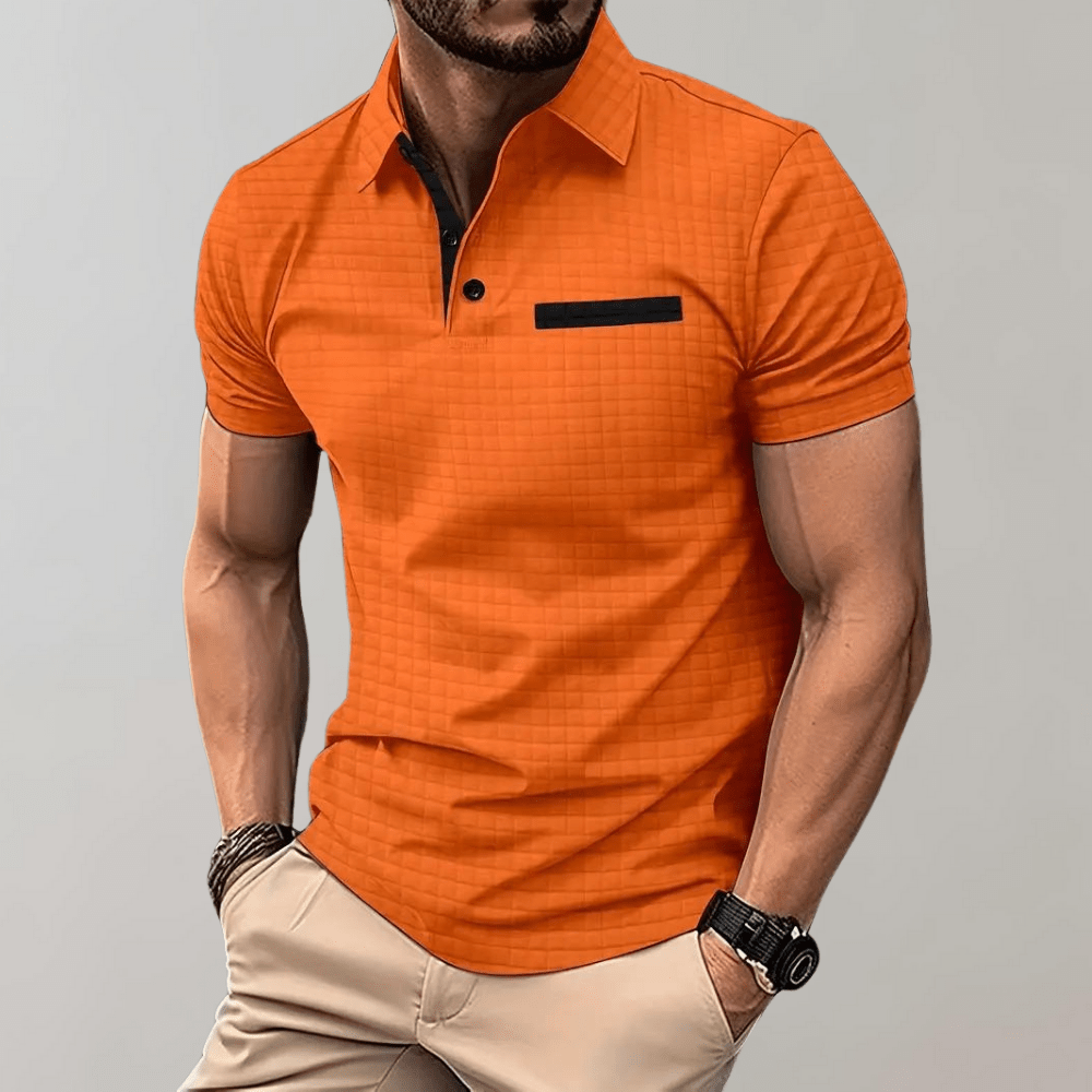Mens Polo Shirt with Waffle Knit and Contrast Color Accents – Stylish Golf Shirt for Casual and Smart-Casual Occasions