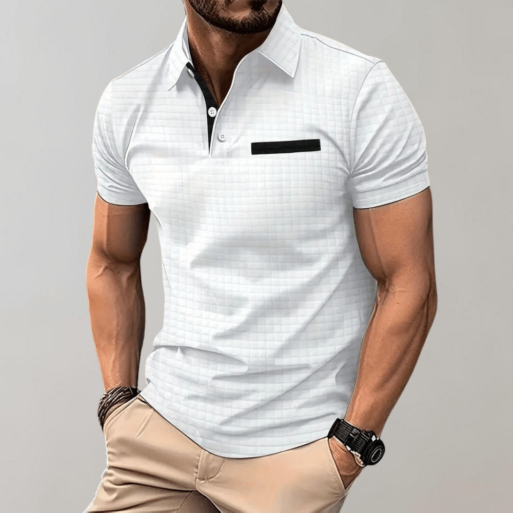 Mens Polo Shirt with Waffle Knit and Contrast Color Accents – Stylish Golf Shirt for Casual and Smart-Casual Occasions