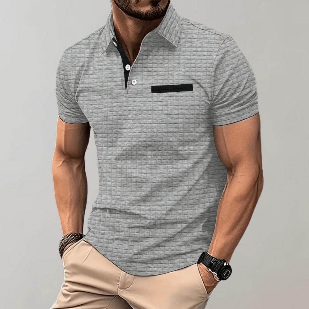 Mens Polo Shirt with Waffle Knit and Contrast Color Accents – Stylish Golf Shirt for Casual and Smart-Casual Occasions