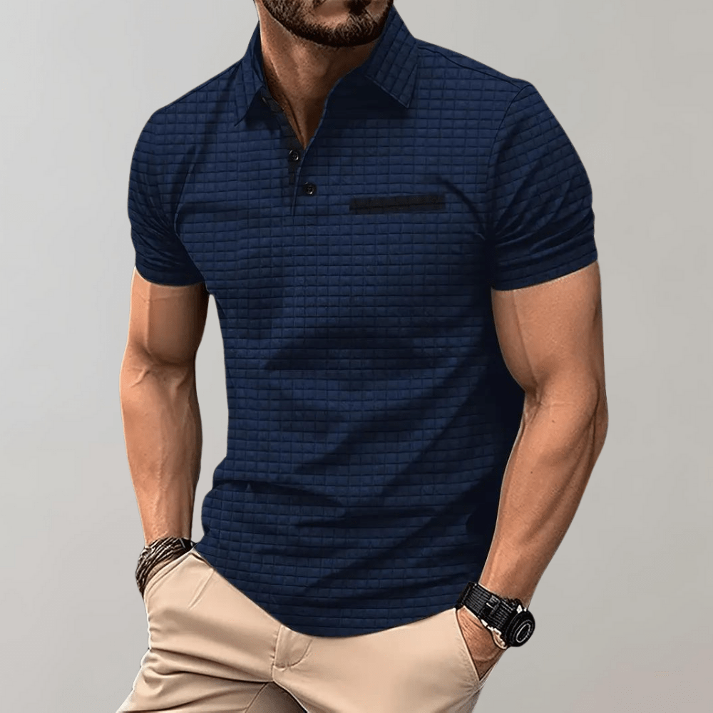 Mens Polo Shirt with Waffle Knit and Contrast Color Accents – Stylish Golf Shirt for Casual and Smart-Casual Occasions