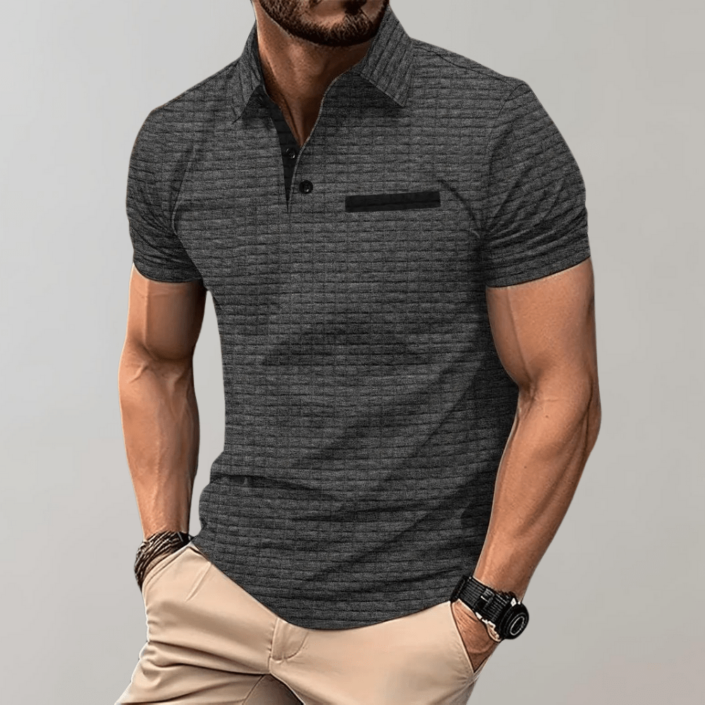 Mens Polo Shirt with Waffle Knit and Contrast Color Accents – Stylish Golf Shirt for Casual and Smart-Casual Occasions