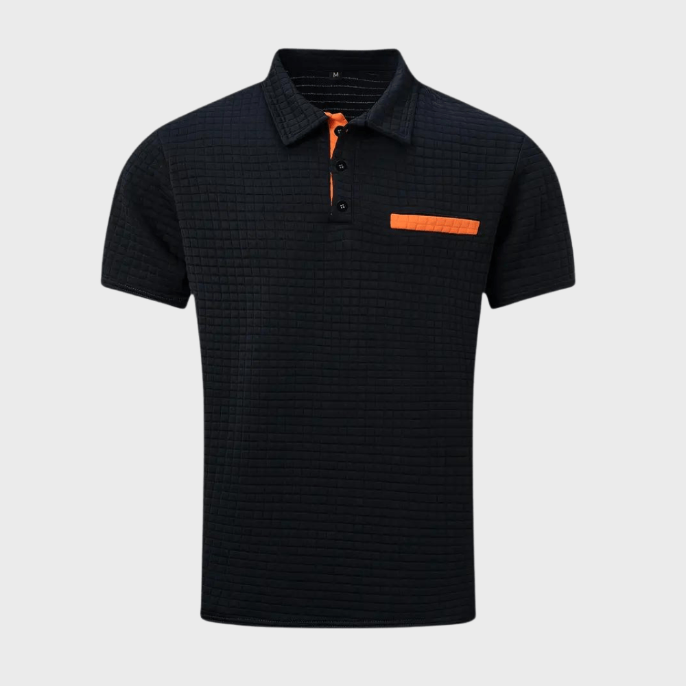 Mens Polo Shirt with Waffle Knit and Contrast Color Accents – Stylish Golf Shirt for Casual and Smart-Casual Occasions