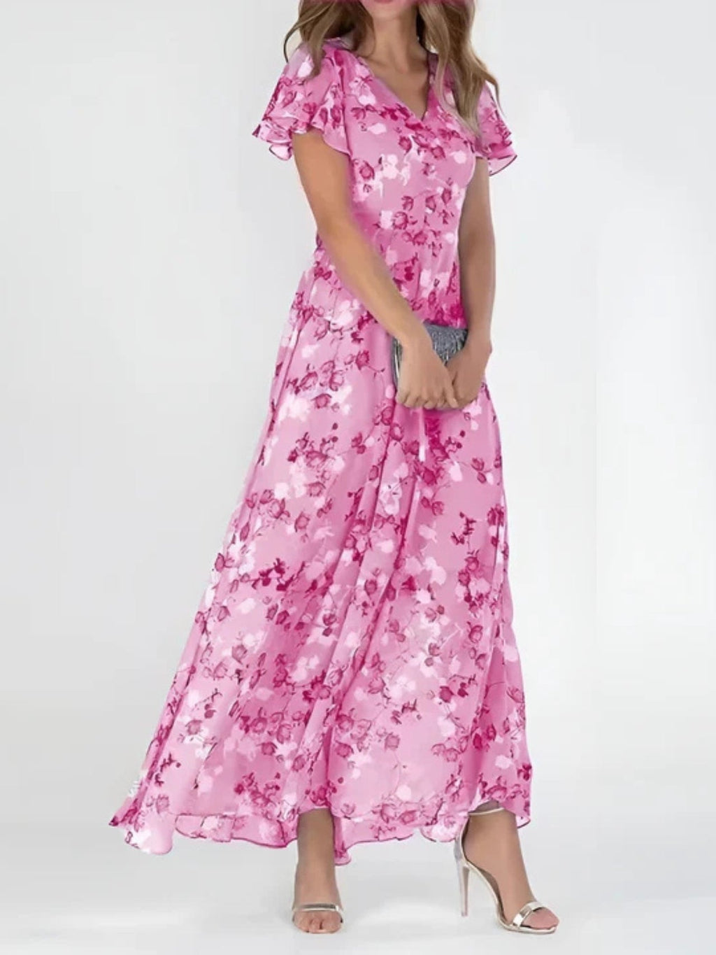 Formal Wrap-Style Maxi Dress for Women in Solid Colors