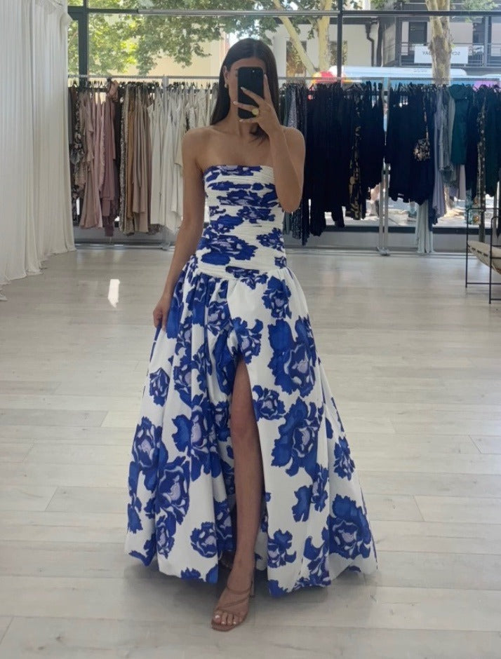Floral Maxi Dress in Blue for Summer Events and Garden Parties