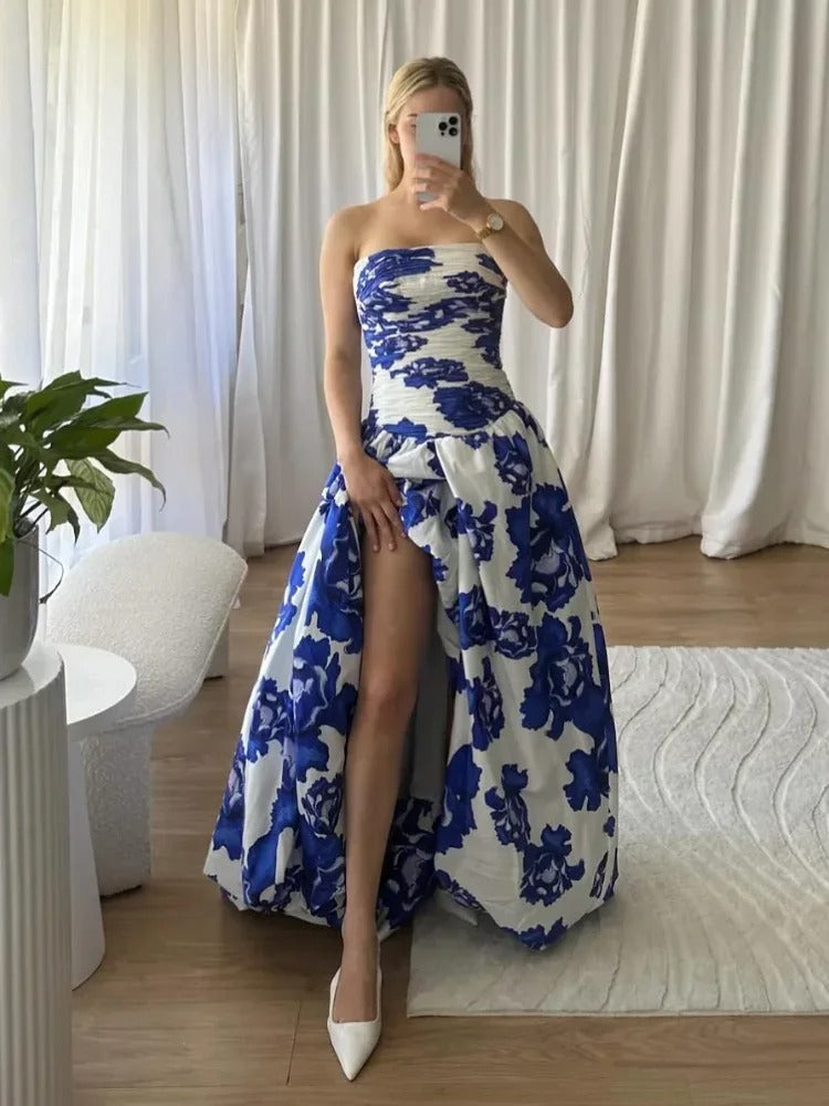 Floral Maxi Dress in Blue for Summer Events and Garden Parties