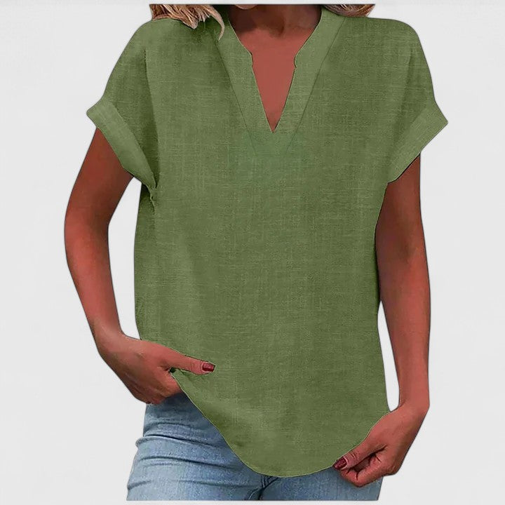 Oversized Linen V-Neck Top Casual Summer for Women