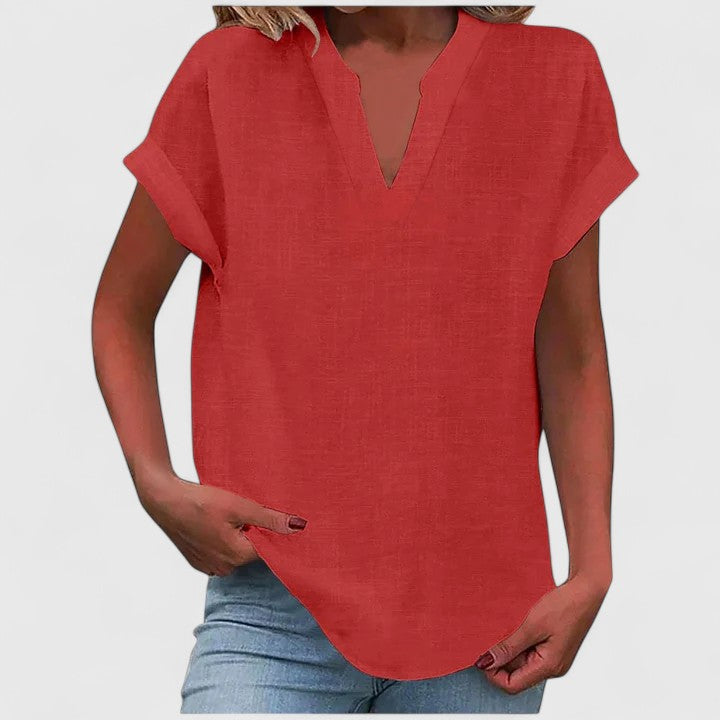 Oversized Linen V-Neck Top Casual Summer for Women