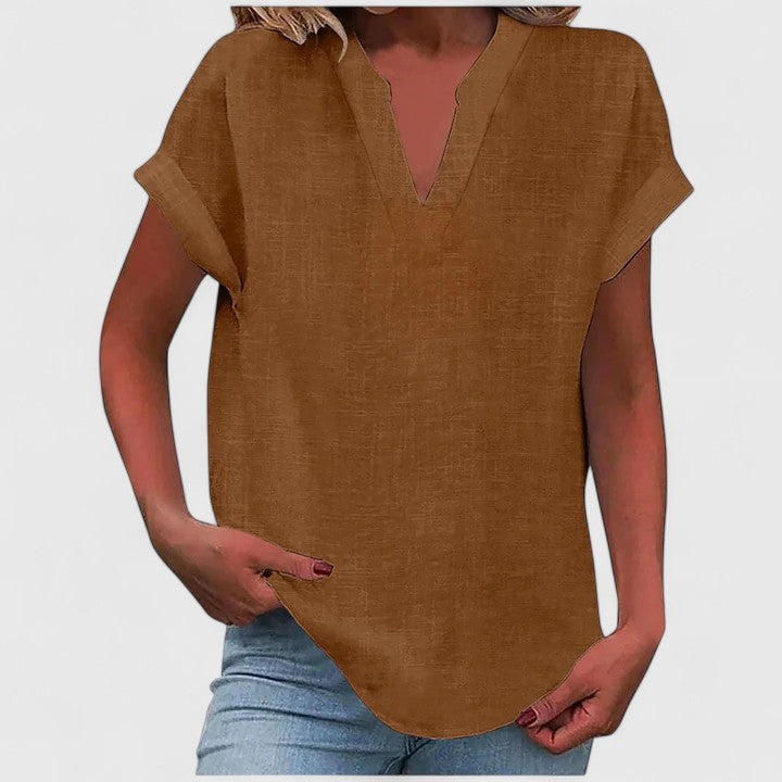 Oversized Linen V-Neck Top Casual Summer for Women