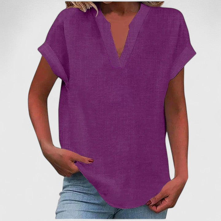Oversized Linen V-Neck Top Casual Summer for Women