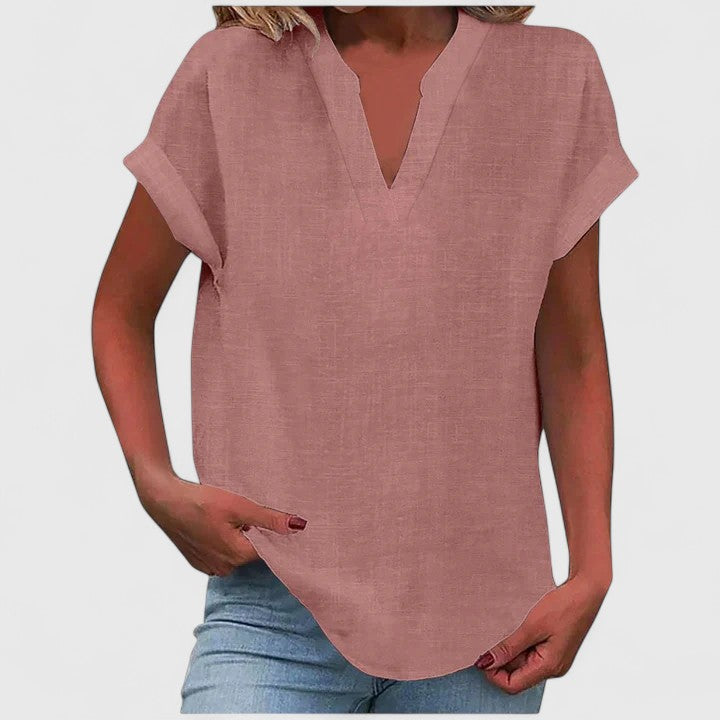 Oversized Linen V-Neck Top Casual Summer for Women