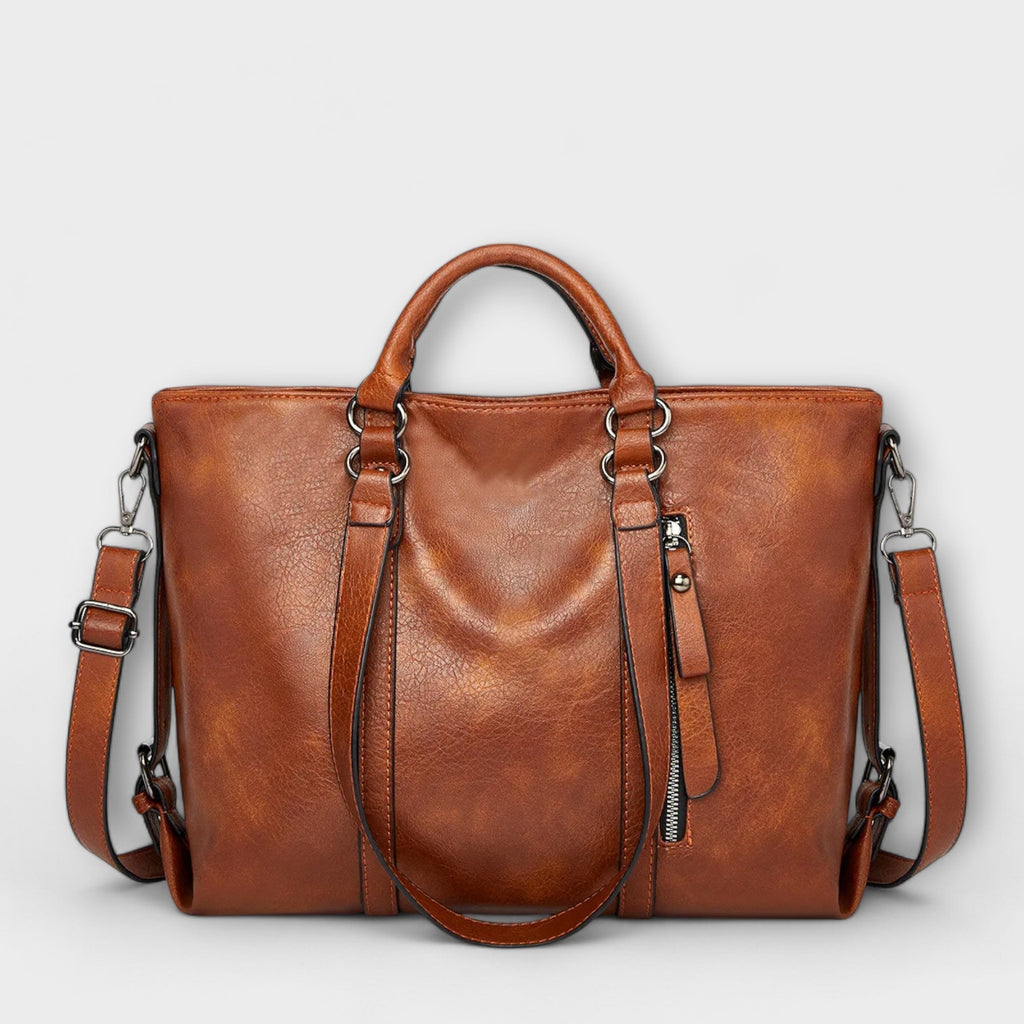 Cognac Distressed Minimalist Tote with Shoulder Strap
