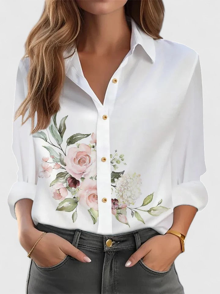 Dusty Pink Ditsy Floral Button-Front Blouse for Women