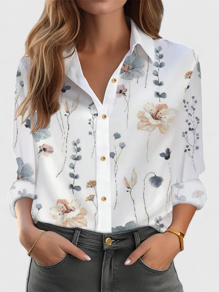 Dusty Pink Ditsy Floral Button-Front Blouse for Women