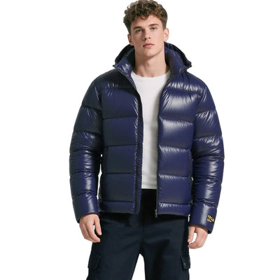 Short Parka Jacket for Men with Hood – Quilted Winter Style in Glossy Finish