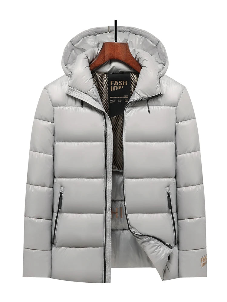 Short Parka Jacket for Men with Hood – Quilted Winter Style in Glossy Finish
