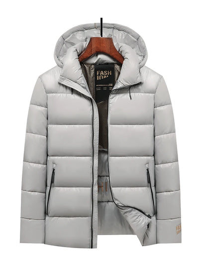 Short Parka Jacket for Men with Hood – Quilted Winter Style in Glossy Finish