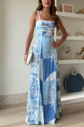 Floral Maxi Dress in Light Blue for Women Summer Beach Wear