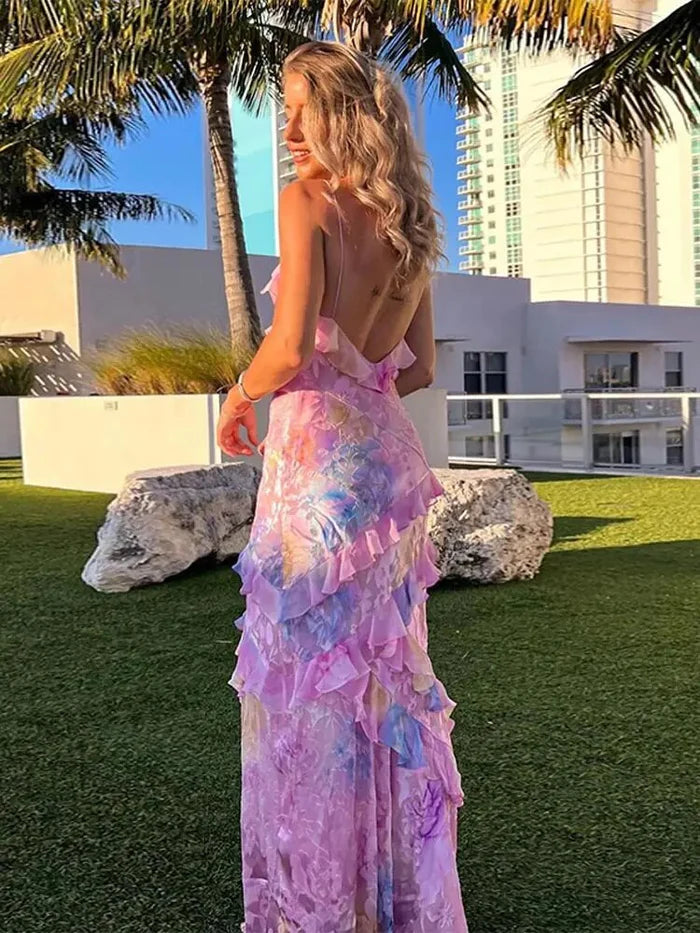 Ruffled Maxi Dress in Pastel Tones for Women Special Occasions