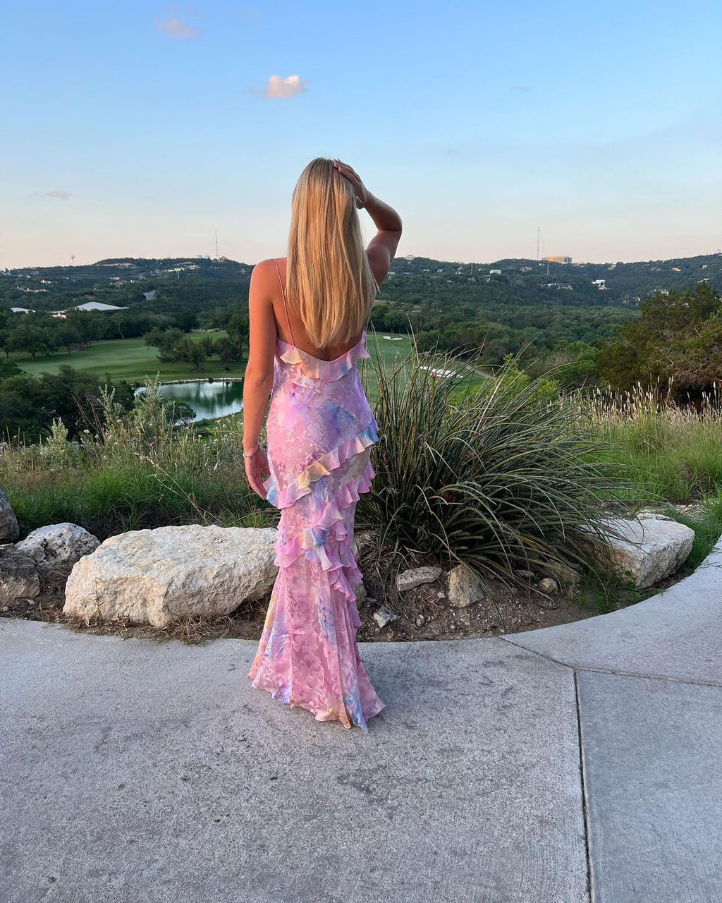 Ruffled Maxi Dress in Pastel Tones for Women Special Occasions