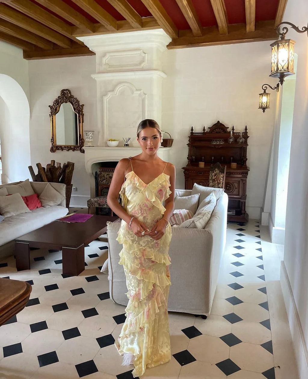 Ruffled Maxi Dress in Pastel Tones for Women Special Occasions