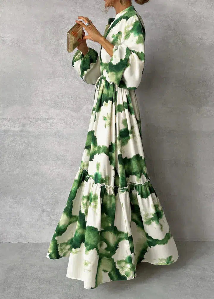 Flowing Maxi Dress in Green with Side Slit for Special Events