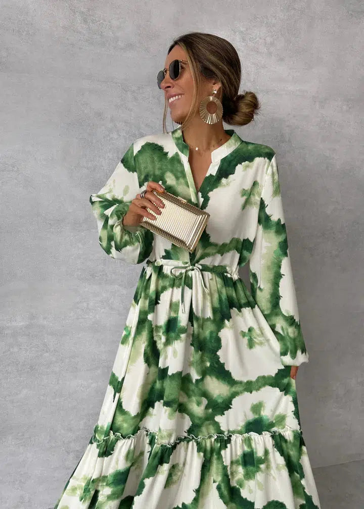 Flowing Maxi Dress in Green with Side Slit for Special Events
