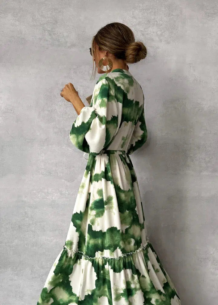 Flowing Maxi Dress in Green with Side Slit for Special Events