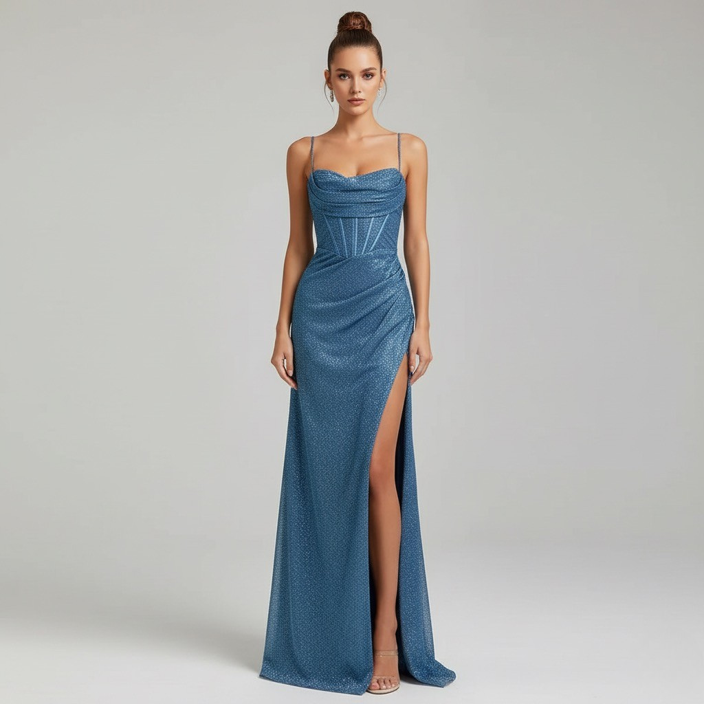 Glitter Maxi Dress with Sleeveless Design for Formal Occasions