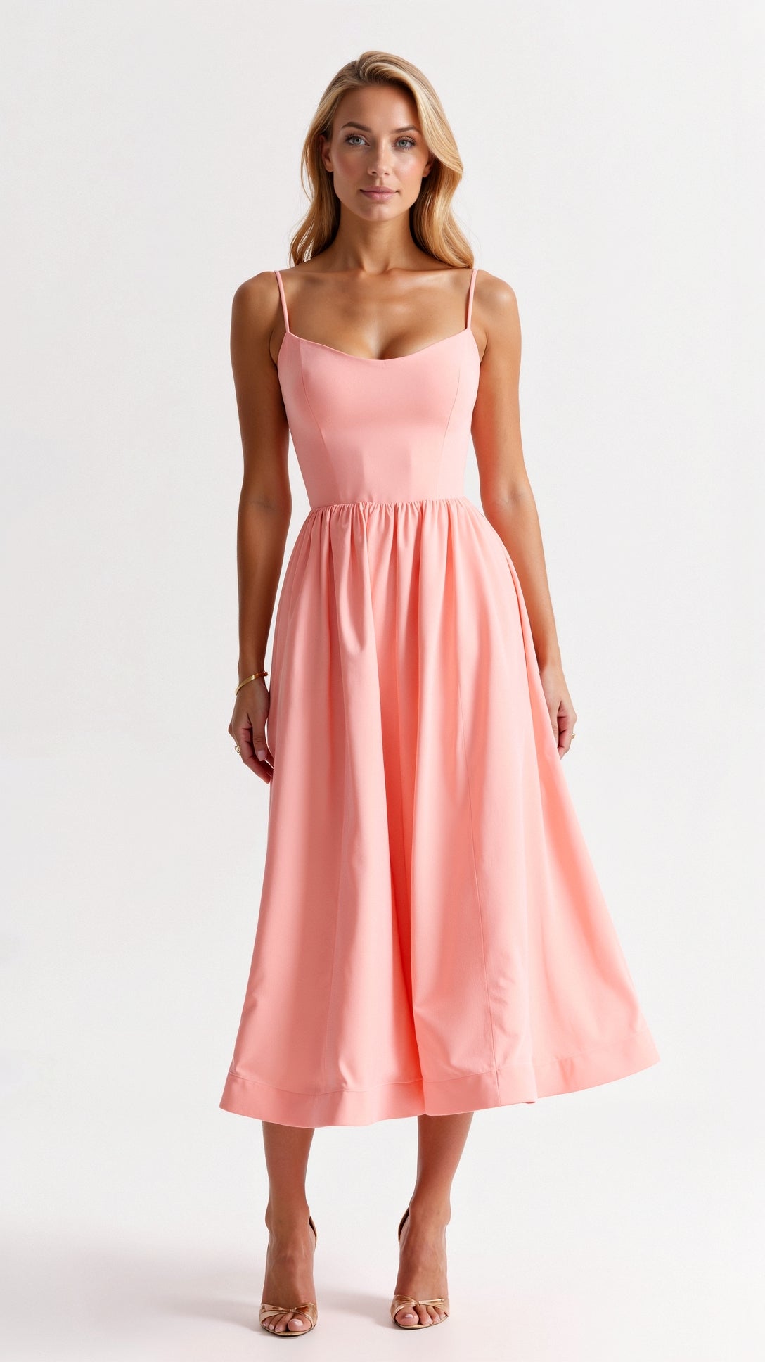 White Midi Dress for Women - Long Sleeve Flowing Cut for Elegant Style and Versatile Occasions