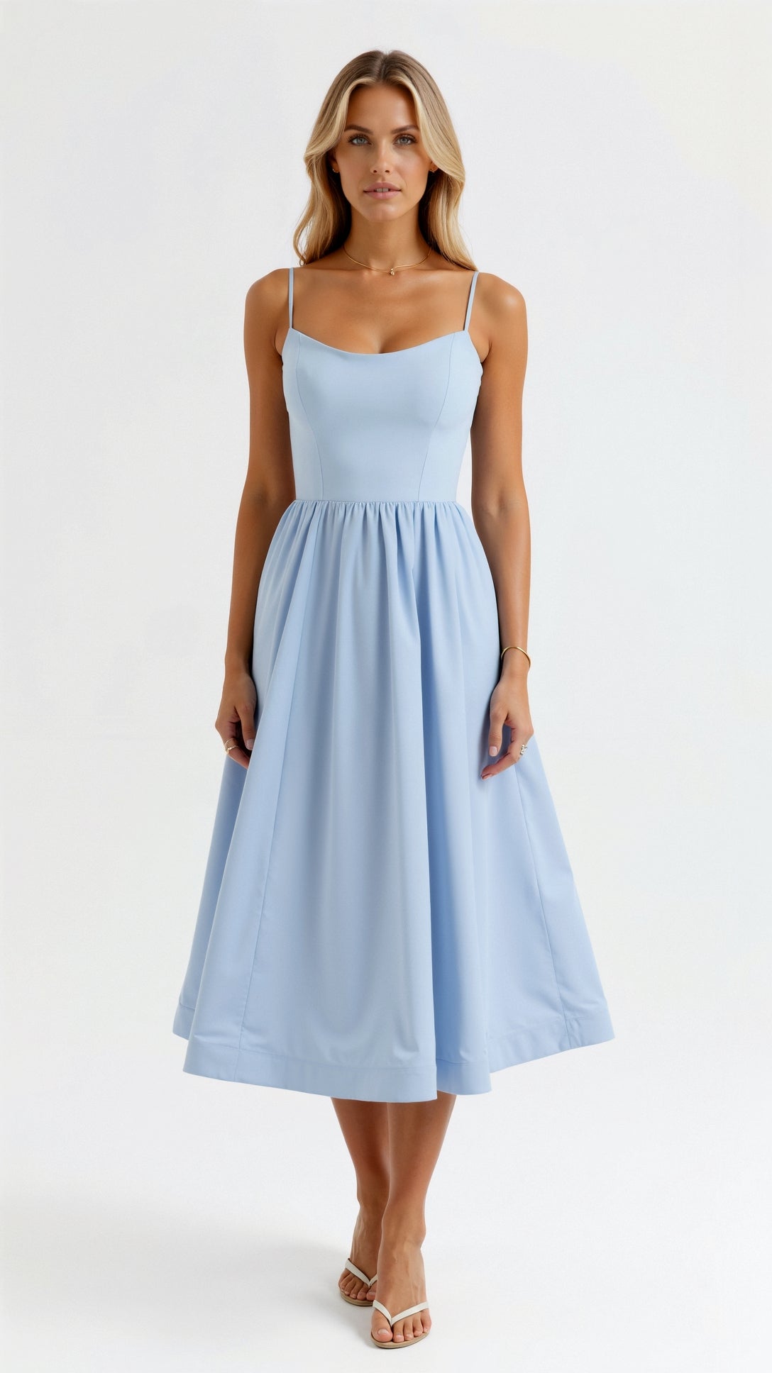 White Midi Dress for Women - Long Sleeve Flowing Cut for Elegant Style and Versatile Occasions