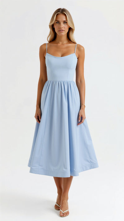White Midi Dress for Women - Long Sleeve Flowing Cut for Elegant Style and Versatile Occasions