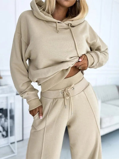 Women's Loungewear Set - Hooded Top and Wide Leg Pants 0