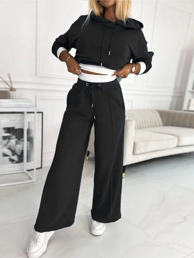 Women's Loungewear Set - Hooded Top and Wide Leg Pants 3