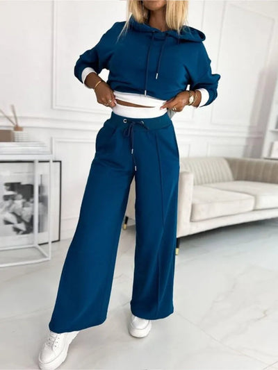 Women's Loungewear Set - Hooded Top and Wide Leg Pants 4