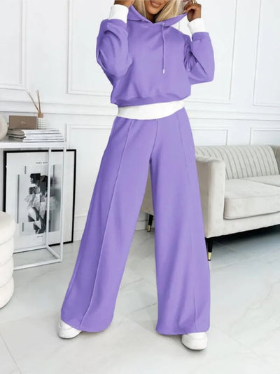 Women's Loungewear Set - Hooded Top and Wide Leg Pants 5