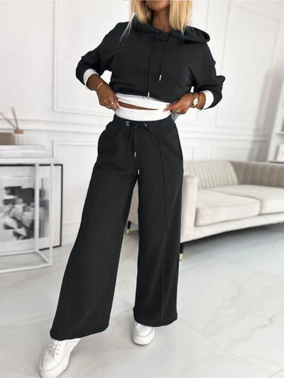 Women's Loungewear Set - Hooded Top and Wide Leg Pants 7