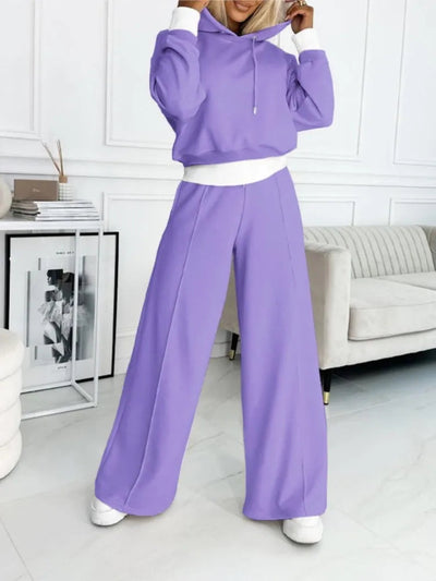 Women's Loungewear Set - Hooded Top and Wide Leg Pants 8