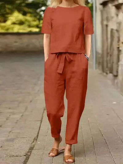 Women's Two-Piece Summer Set Outfit - Comfortable and Stylish Harem Pants and Blouse 0