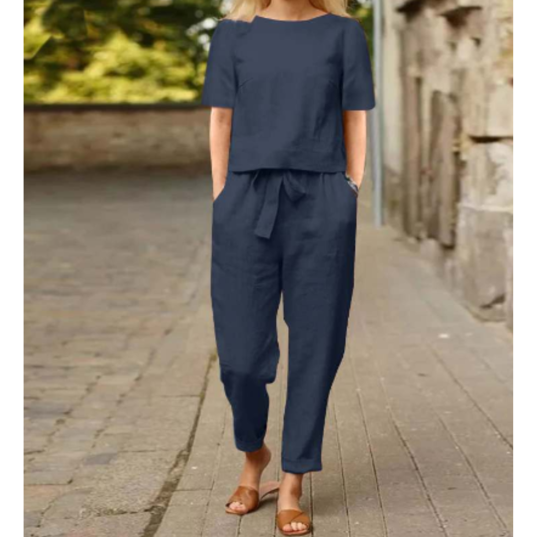 Women's Two-Piece Summer Set Outfit - Comfortable and Stylish Harem Pants and Blouse 2