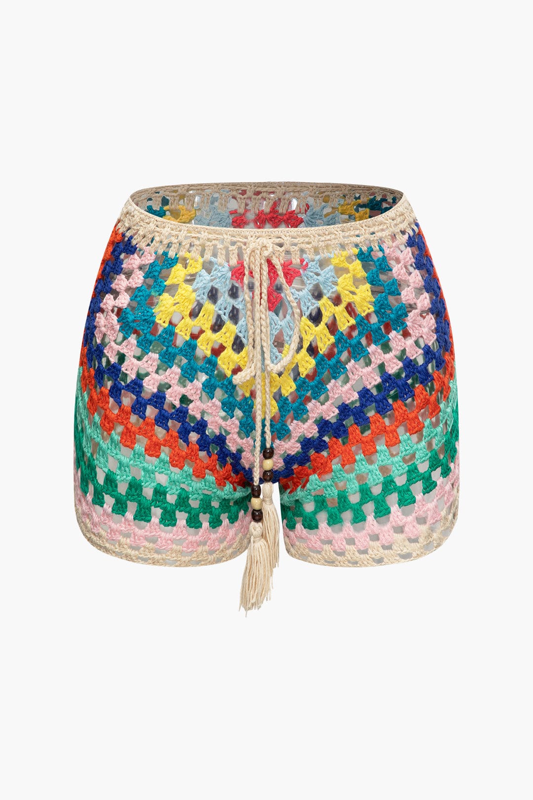 Boho Knit Bustier and Shorts Set in Beige for Summer Beach
