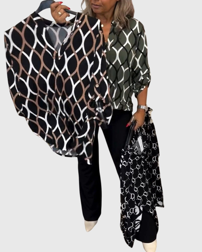 Blue Crinkle Cotton V-Neck Button-Front Blouse for Women